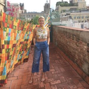 MiH High Waisted Cropped Flare Light Wash Jeans